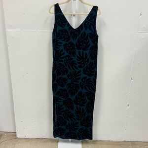 Mikoh Leaf Print Tank Style Midi Dress Coverup Resortwear Vacation Teal Cyan